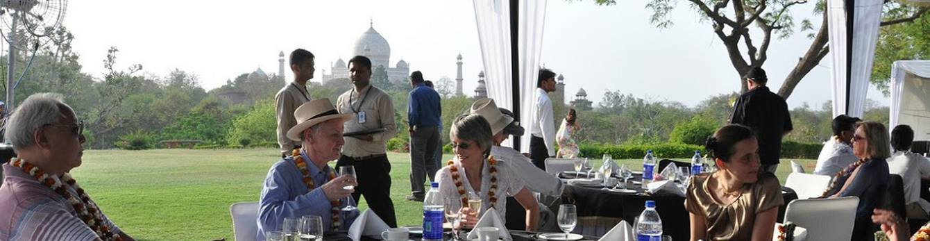 Sip champagne at breakfast with a view of the awe-inspiring Taj Mahal